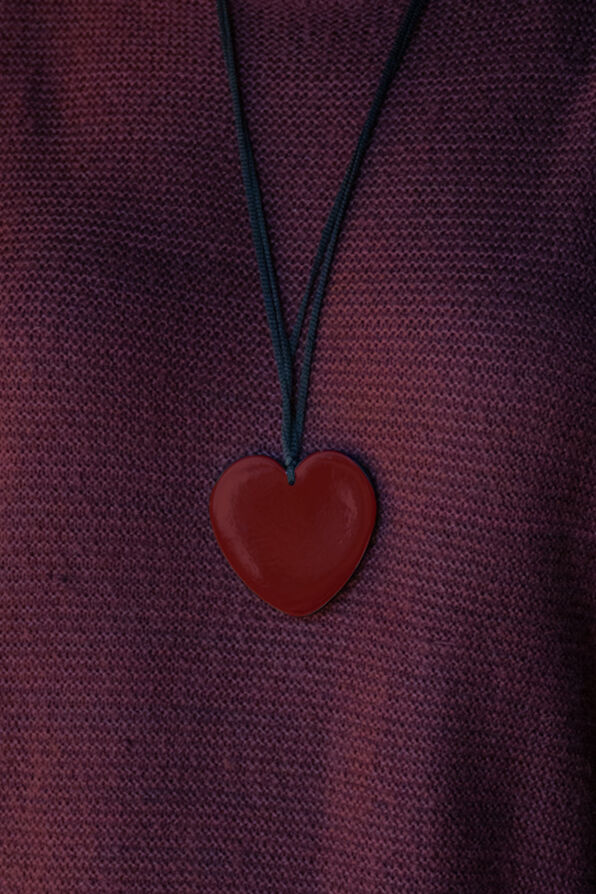 Red Heart Long Necklace, Red, original image number 0